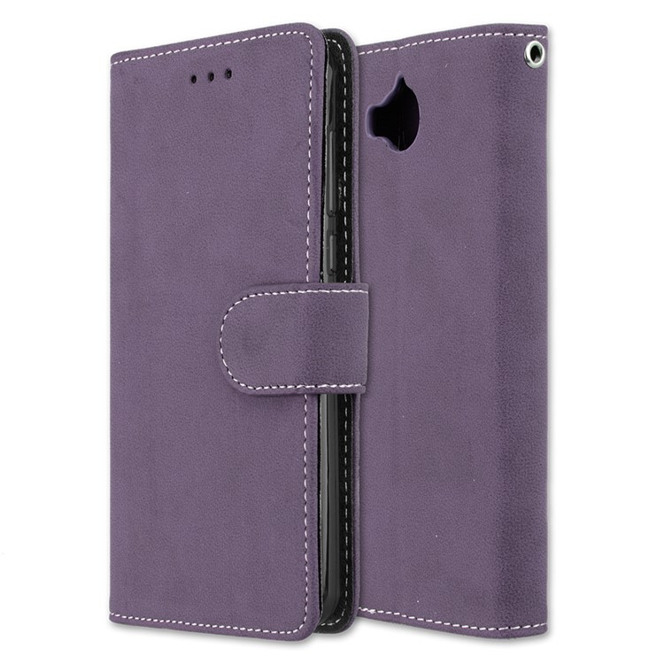 Matte Finish Wallet PU Leather Stand Mobile Phone Cover for Huawei Y6 (2017) / Y5 (2017) - Purple-3