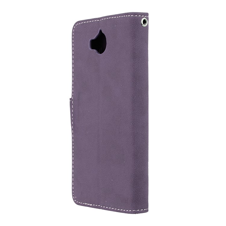 Matte Finish Wallet PU Leather Stand Mobile Phone Cover for Huawei Y6 (2017) / Y5 (2017) - Purple-8