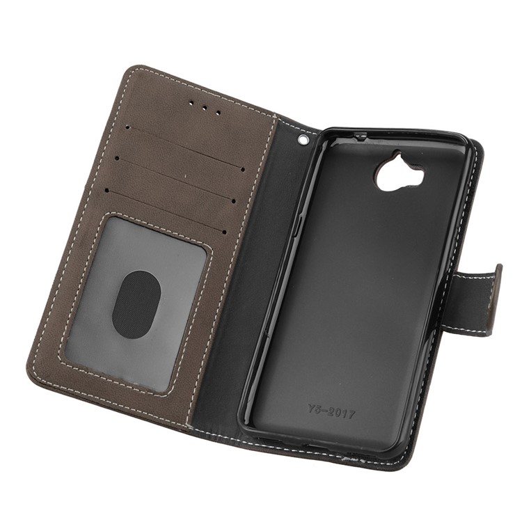 Matte Finish Wallet PU Leather Stand Cell Phone Cover for Huawei Y6 (2017) / Y5 (2017) - Brown-10
