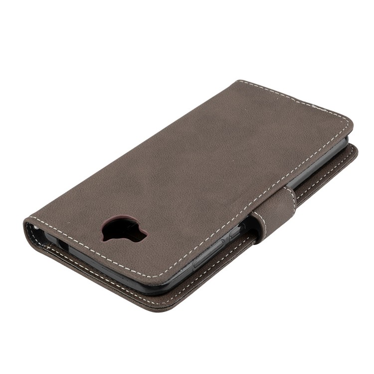 Matte Finish Wallet PU Leather Stand Cell Phone Cover for Huawei Y6 (2017) / Y5 (2017) - Brown-12