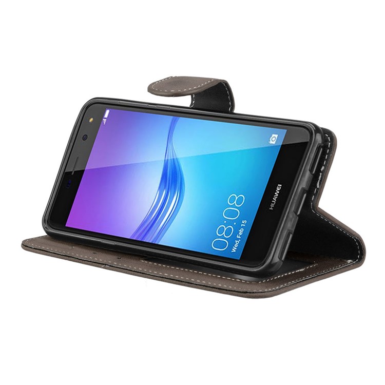 Matte Finish Wallet PU Leather Stand Cell Phone Cover for Huawei Y6 (2017) / Y5 (2017) - Brown-13