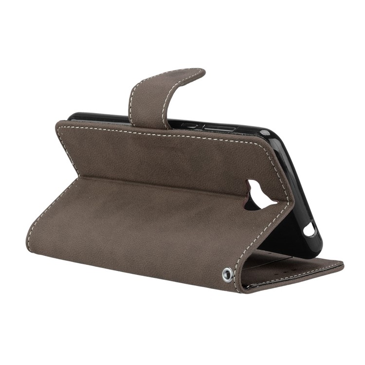 Matte Finish Wallet PU Leather Stand Cell Phone Cover for Huawei Y6 (2017) / Y5 (2017) - Brown-14
