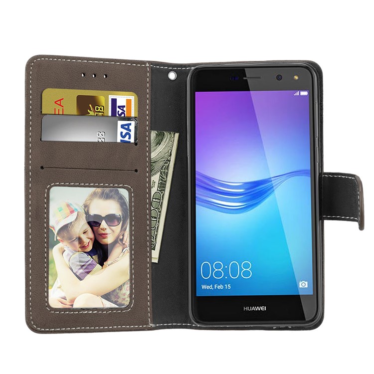 Matte Finish Wallet PU Leather Stand Cell Phone Cover for Huawei Y6 (2017) / Y5 (2017) - Brown-9