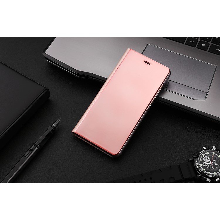 Plating Mirror Surface PC View Window Stand Leather Flip Case for Huawei P10 - Rose Gold-2