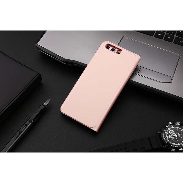 Plating Mirror Surface PC View Window Stand Leather Flip Case for Huawei P10 - Rose Gold-3