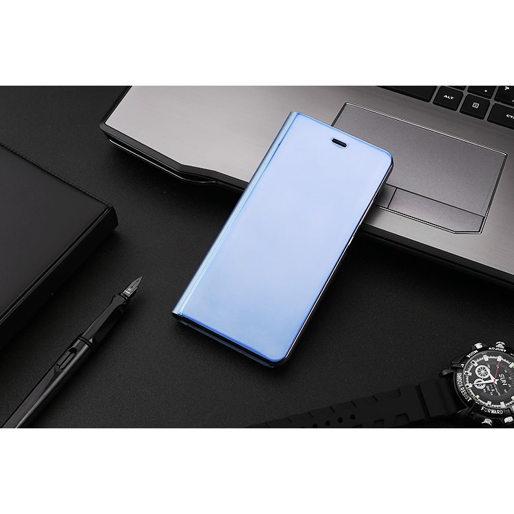 Plating Mirror Surface PC Leather View Window Phone Shell for Huawei P10 - Dark Blue-10