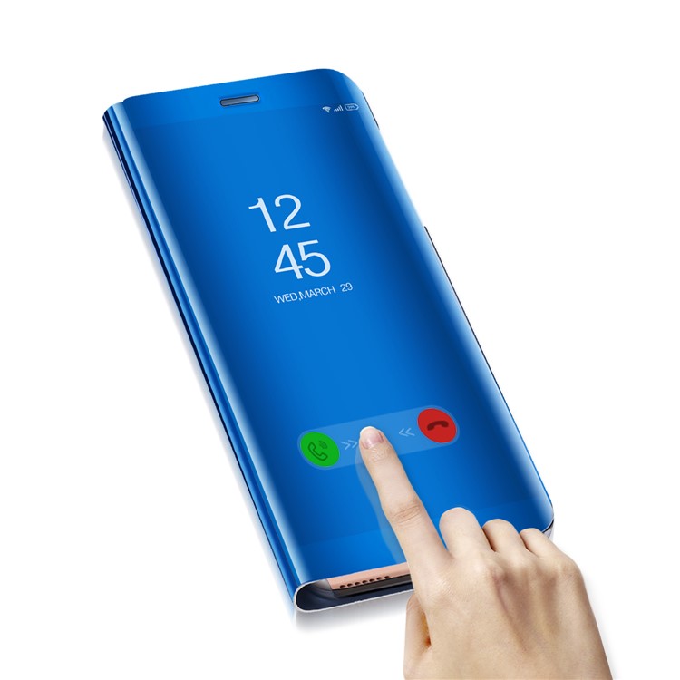 Plating Mirror Surface PC Leather View Window Phone Shell for Huawei P10 - Dark Blue-3