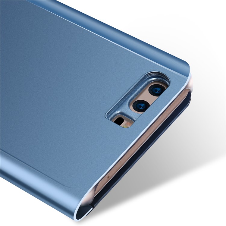 Plating Mirror Surface PC Leather View Window Phone Shell for Huawei P10 - Dark Blue-6