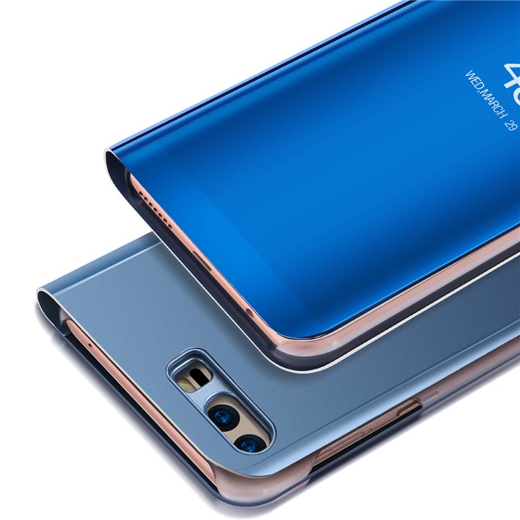 Plating Mirror Surface PC Leather View Window Phone Shell for Huawei P10 - Dark Blue-7