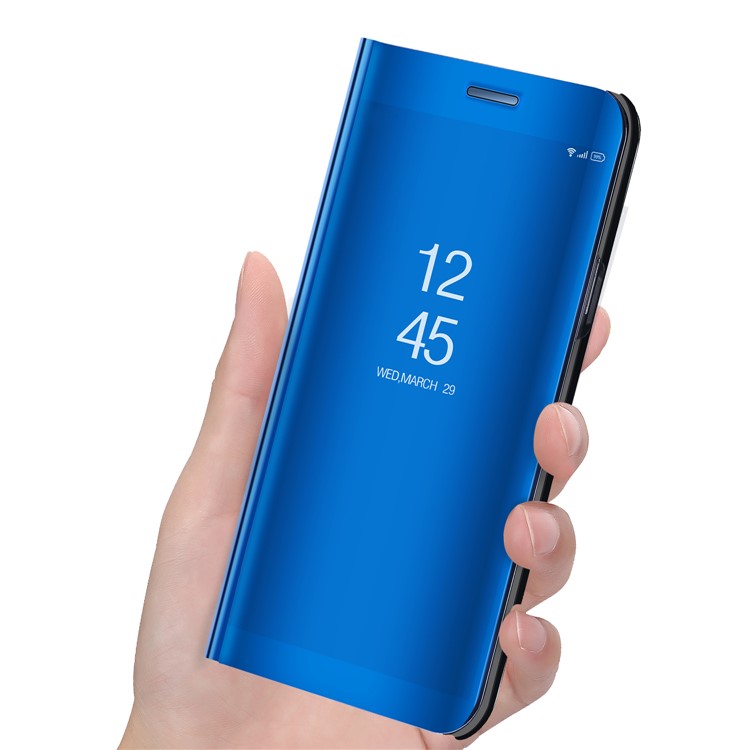 Plating Mirror Surface PC Leather View Window Phone Shell for Huawei P10 - Dark Blue-8