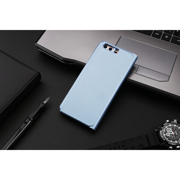 Plating Mirror Surface PC Leather View Window Phone Shell for Huawei P10 - Dark Blue-9