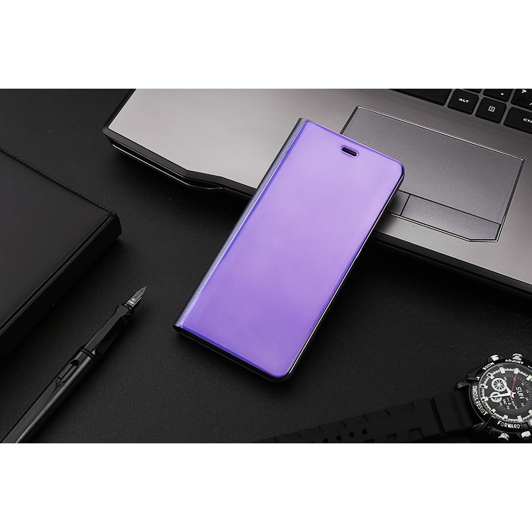 Plating Mirror Surface PC Leather View Window Cell Phone Case for Huawei P10 - Purple-3