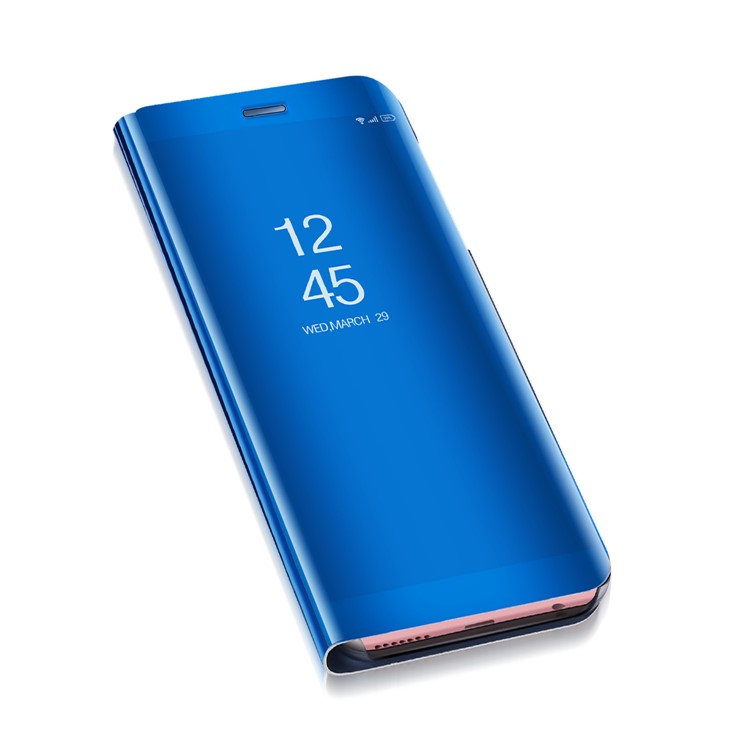 For Huawei P10 Lite Plated Mirror Surface View Leather Stand Phone Folio Case - Blue-7