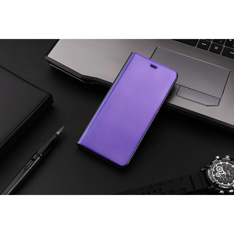 For Huawei P10 Lite Plated Mirror Surface View Leather Phone Shell Cover with Stand - Purple-2