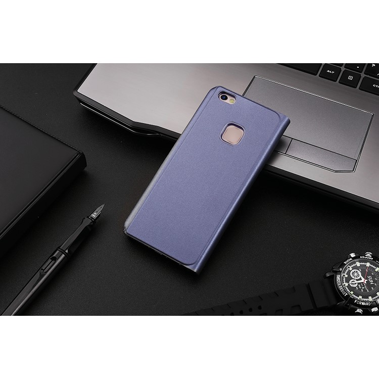 For Huawei P10 Lite Plated Mirror Surface View Leather Phone Shell Cover with Stand - Purple-3
