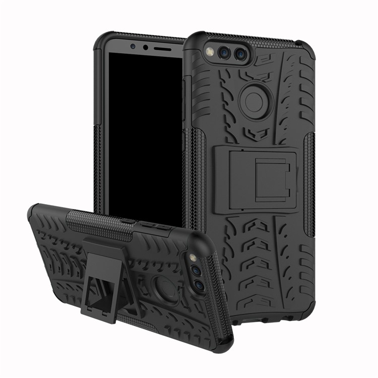2-in-1 Tyre Pattern Kickstand PC + TPU Hybrid Case for Huawei Honor 7X - Black-1