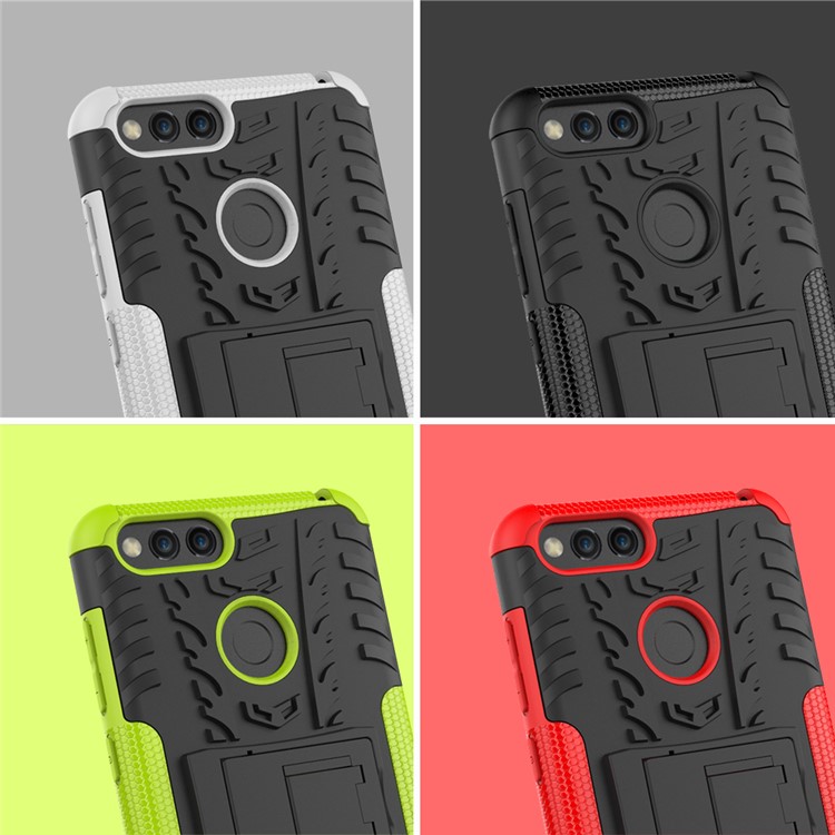 2-in-1 Tyre Pattern Kickstand PC + TPU Hybrid Case for Huawei Honor 7X - Black-12