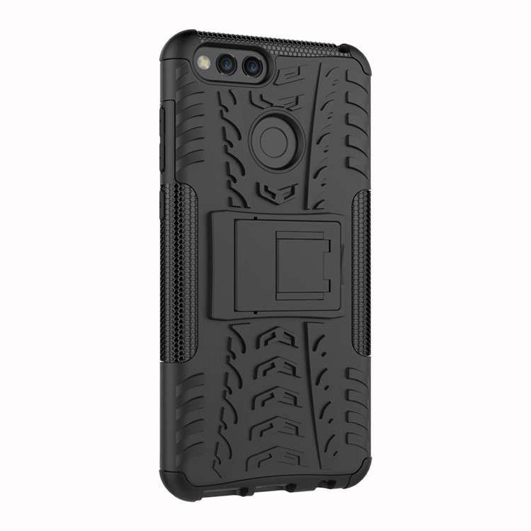 2-in-1 Tyre Pattern Kickstand PC + TPU Hybrid Case for Huawei Honor 7X - Black-4