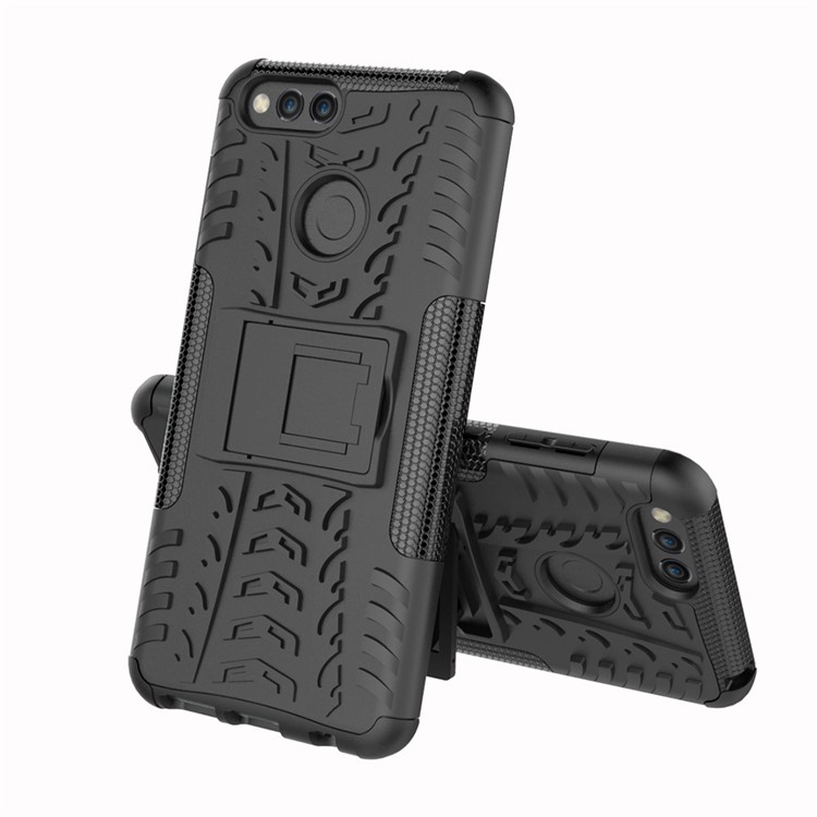 2-in-1 Tyre Pattern Kickstand PC + TPU Hybrid Case for Huawei Honor 7X - Black-8