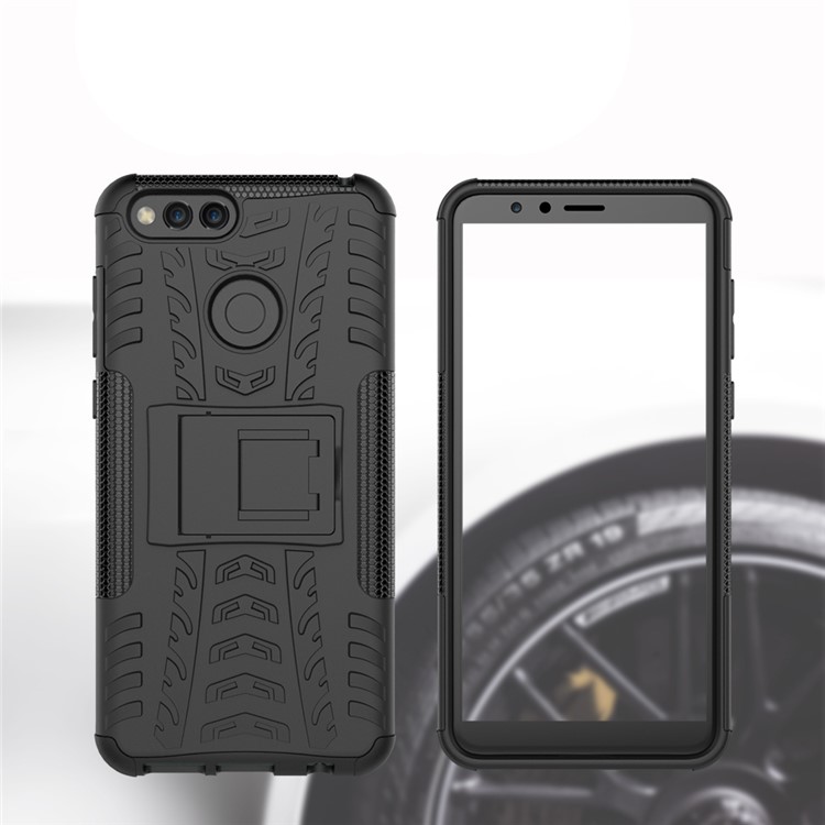 2-in-1 Tyre Pattern Kickstand PC + TPU Hybrid Case for Huawei Honor 7X - Black-9