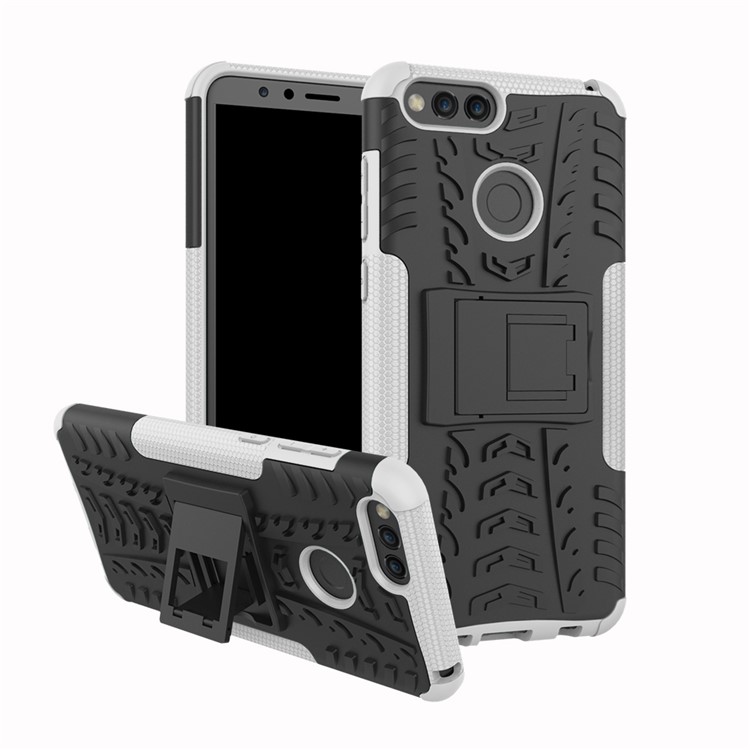 2-in-1 Tyre Pattern Kickstand PC + TPU Hybrid Cover for Huawei Honor 7X - White-1