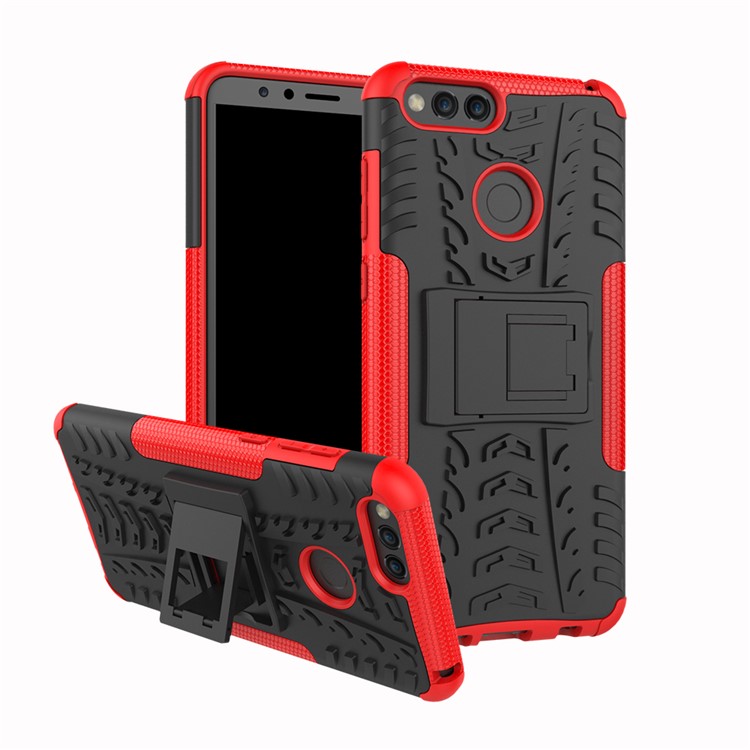 2-in-1 Tyre Pattern Kickstand PC + TPU Hybrid Shell for Huawei Honor 7X - Red-1