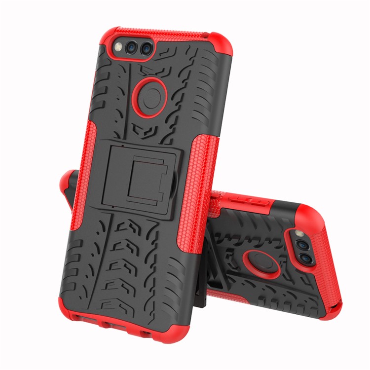 2-in-1 Tyre Pattern Kickstand PC + TPU Hybrid Shell for Huawei Honor 7X - Red-2