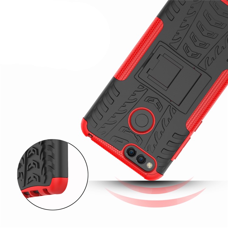 2-in-1 Tyre Pattern Kickstand PC + TPU Hybrid Shell for Huawei Honor 7X - Red-3