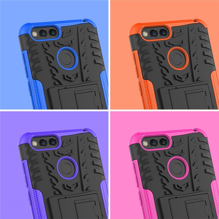 2-in-1 Tyre Pattern Kickstand PC + TPU Hybrid Shell for Huawei Honor 7X - Red-4
