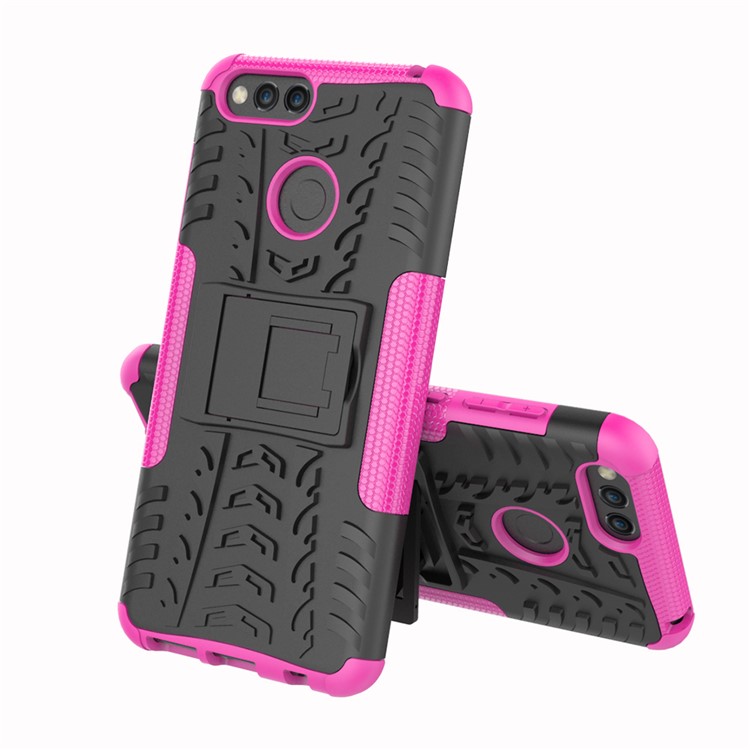 2-in-1 Tyre Pattern PC + TPU Hybrid Back Case with Kickstand for Huawei Honor 7X - Rose-2