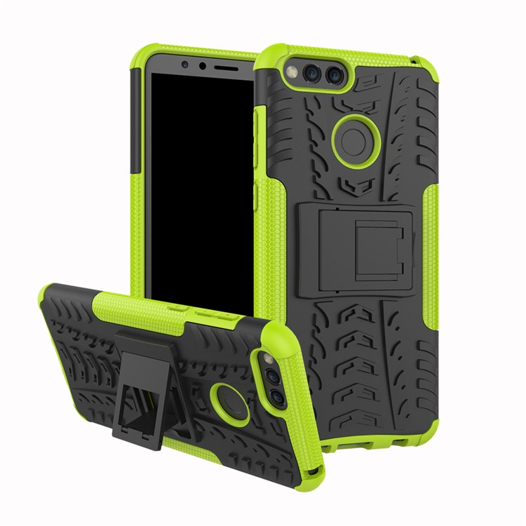 Tyre Pattern 2-in-1 PC + TPU Hybrid Back Shell with Kickstand for Huawei Honor 7X - Green-1