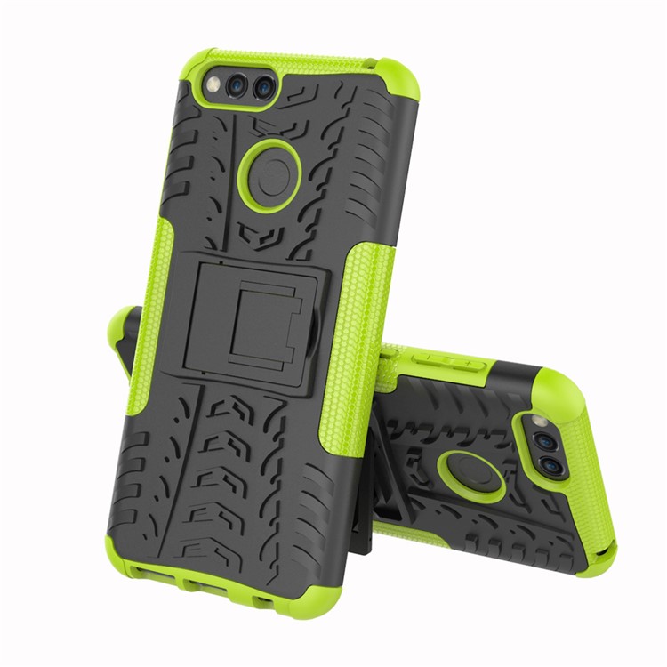 Tyre Pattern 2-in-1 PC + TPU Hybrid Back Shell with Kickstand for Huawei Honor 7X - Green-2