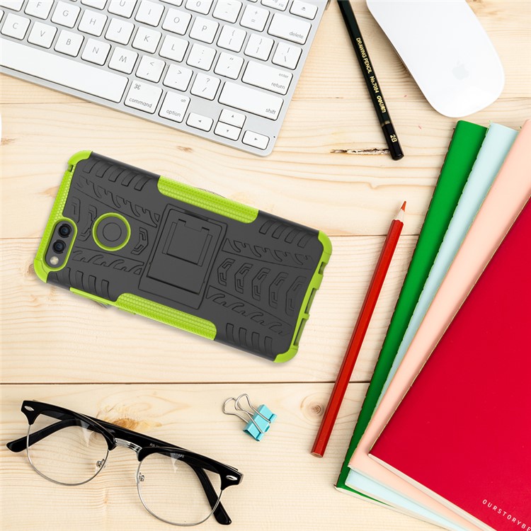 Tyre Pattern 2-in-1 PC + TPU Hybrid Back Shell with Kickstand for Huawei Honor 7X - Green-3