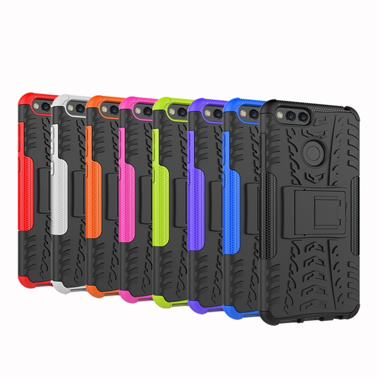 Tyre Pattern 2-in-1 PC + TPU Hybrid Back Shell with Kickstand for Huawei Honor 7X - Green-4