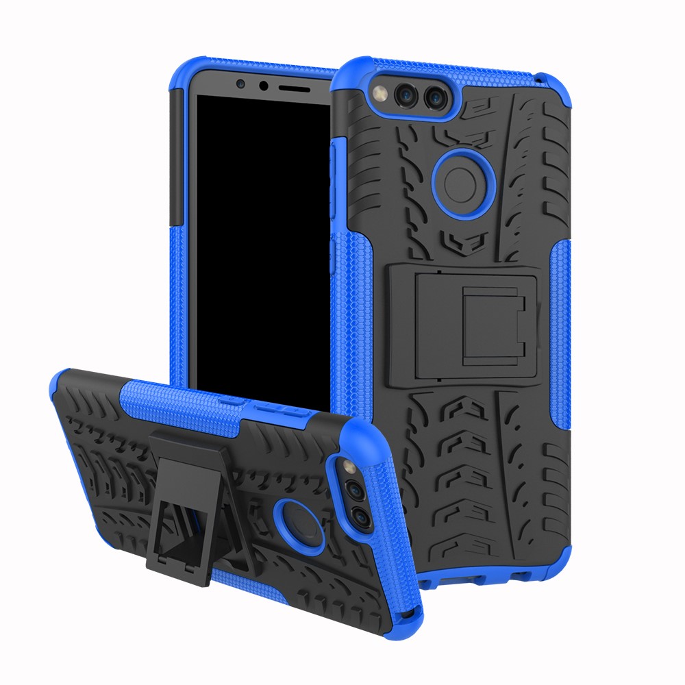 2-in-1-reifenmuster Kickstand PC + TPU Combo Mobile Case Für Huawei Honor 7x - Blau