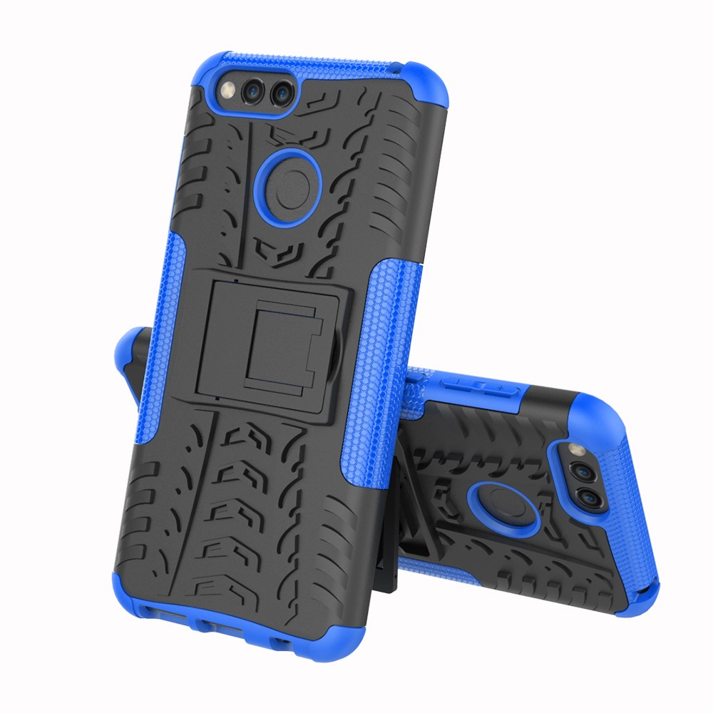 2-in-1-reifenmuster Kickstand PC + TPU Combo Mobile Case Für Huawei Honor 7x - Blau