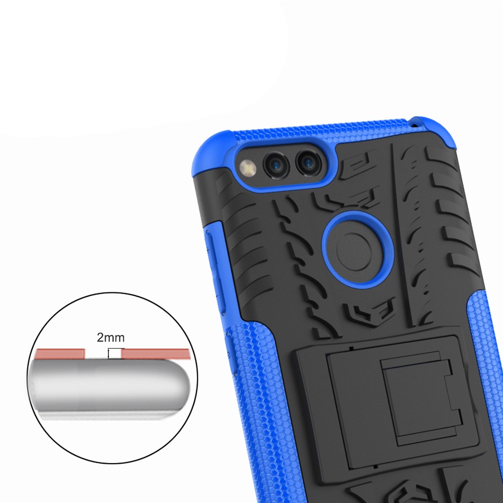 2-in-1-reifenmuster Kickstand PC + TPU Combo Mobile Case Für Huawei Honor 7x - Blau