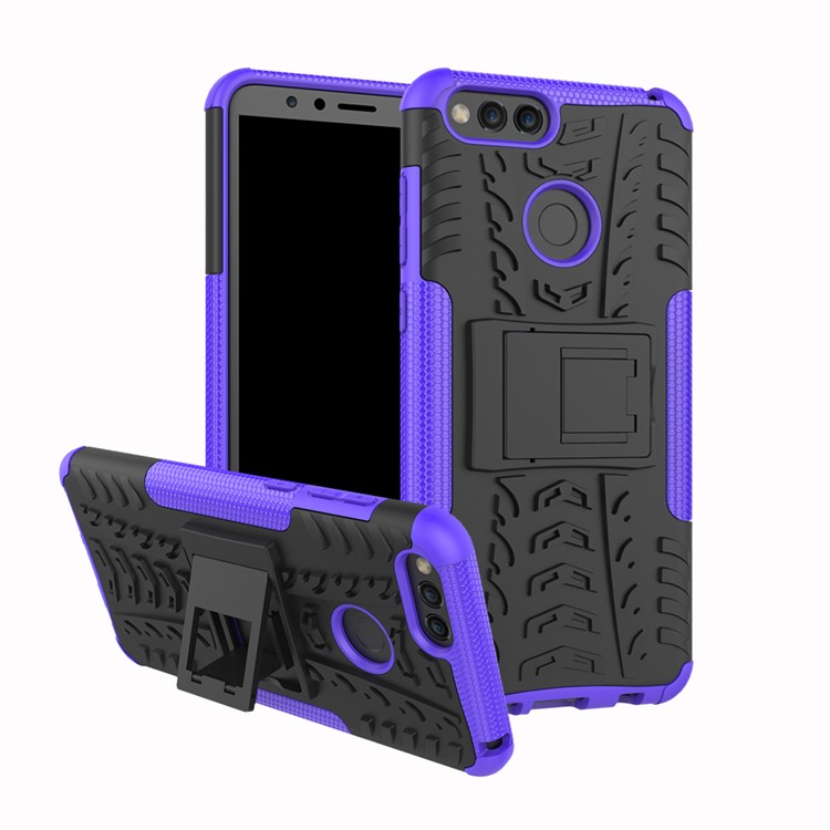 2-in-1 Tyre Pattern PC + TPU Combo Mobile Cover Shell with Kickstand for Huawei Honor 7X - Purple-1