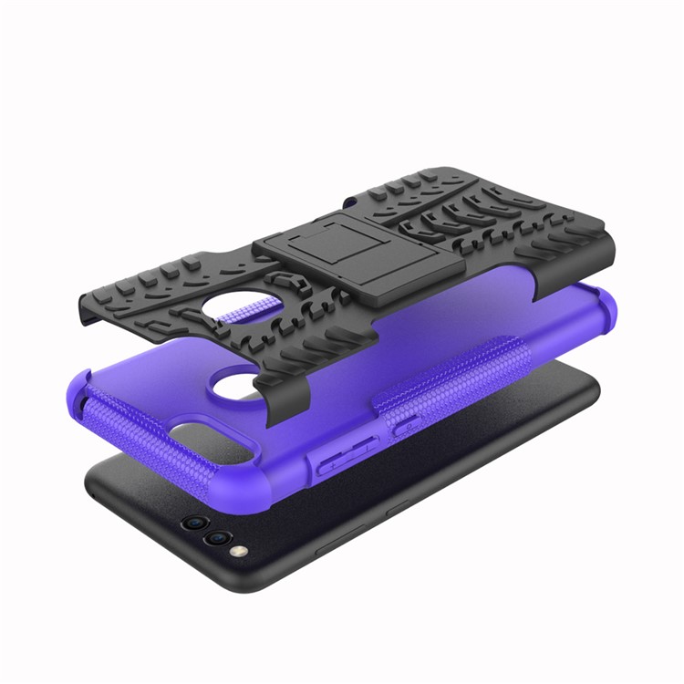 2-in-1 Tyre Pattern PC + TPU Combo Mobile Cover Shell with Kickstand for Huawei Honor 7X - Purple-2