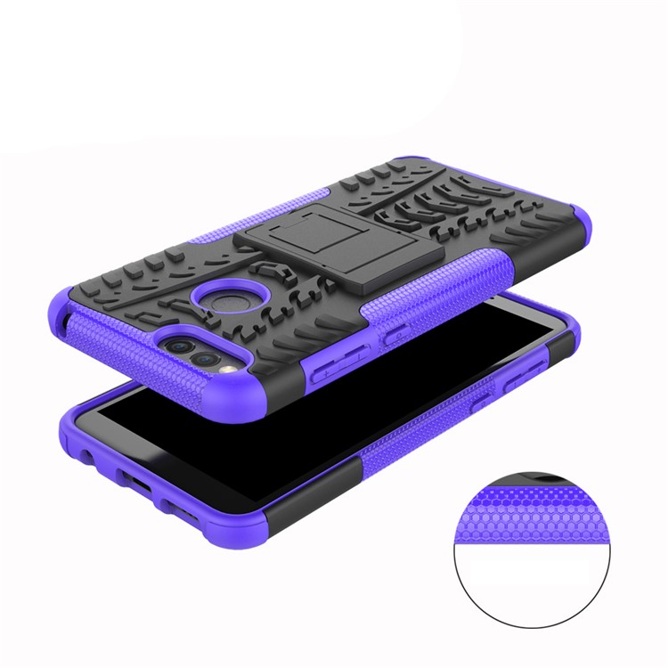 2-in-1 Tyre Pattern PC + TPU Combo Mobile Cover Shell with Kickstand for Huawei Honor 7X - Purple-4