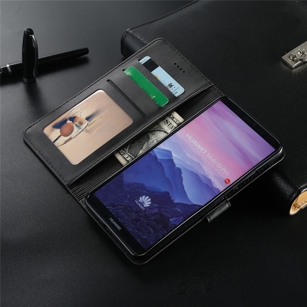 Lc. Imeeke Pour Huawei Mate 10 Pro pu pu en Cuir Wallet Stand Boîte Avec Des Emplacements de Carte - le Noir