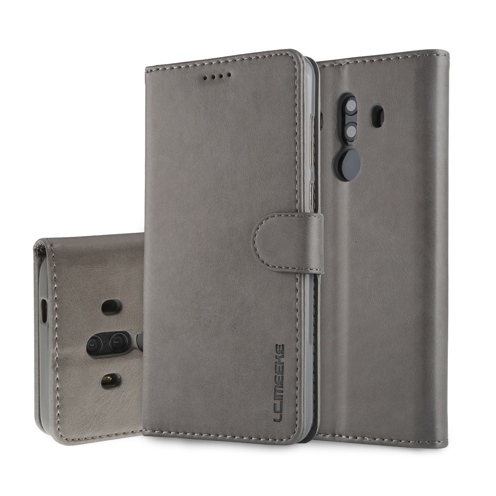 LC.IMEEKE Leather Wallet Shell with Stand for Huawei Mate 10 Pro - Grey-1