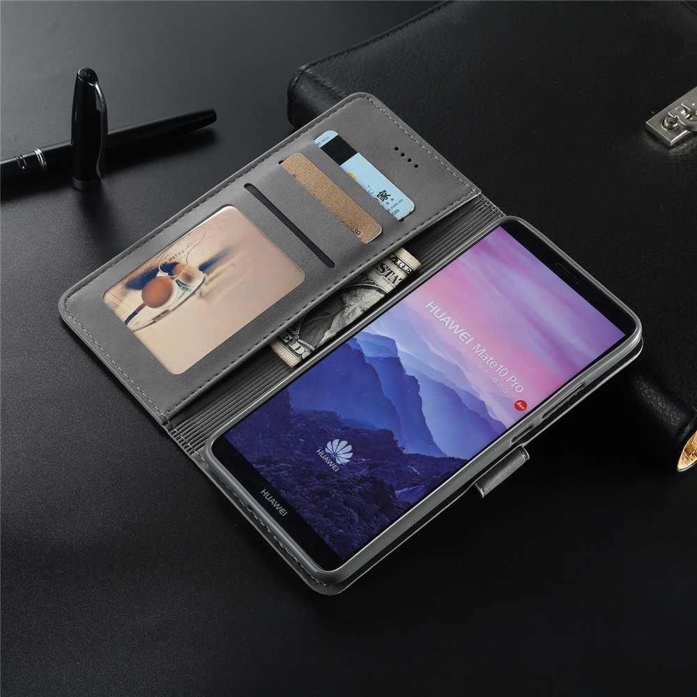 LC.IMEEKE Leather Wallet Shell with Stand for Huawei Mate 10 Pro - Grey-10