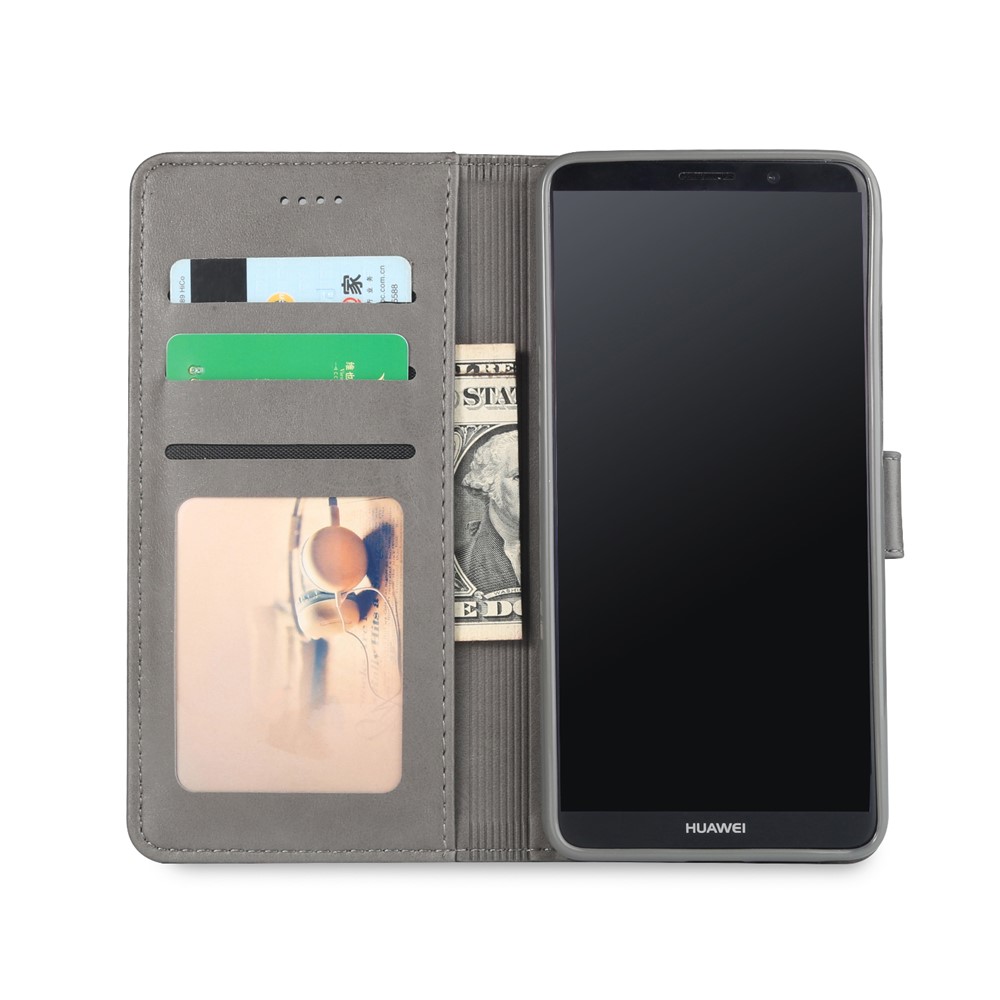 LC.IMEEKE Leather Wallet Shell with Stand for Huawei Mate 10 Pro - Grey-3