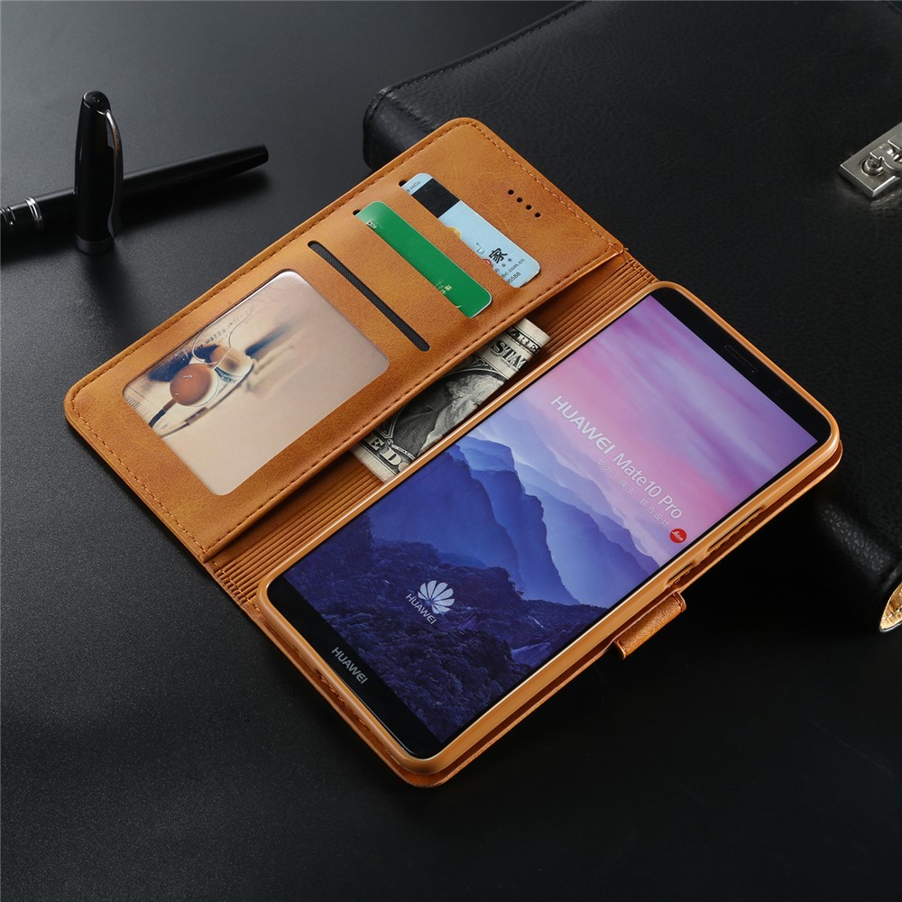 LC.IMEEKE PU Leather Protection Cell Phone Case with Card Slots for Huawei Mate 10 Pro - Brown-10