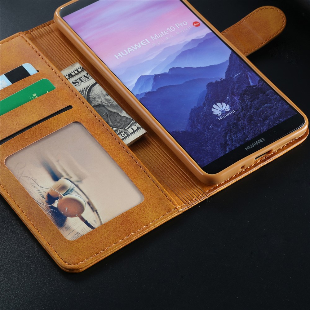 LC.IMEEKE PU Leather Protection Cell Phone Case with Card Slots for Huawei Mate 10 Pro - Brown-11