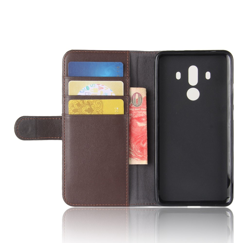 Genuine Split Leather Protective Wallet Phone Case with Stand for Mate 10 Pro - Brown-4