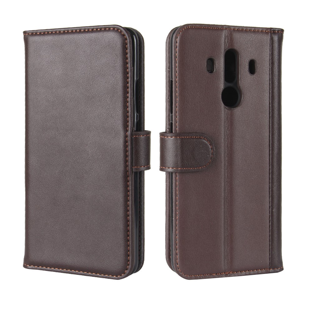 Genuine Split Leather Protective Wallet Phone Case with Stand for Mate 10 Pro - Brown-8