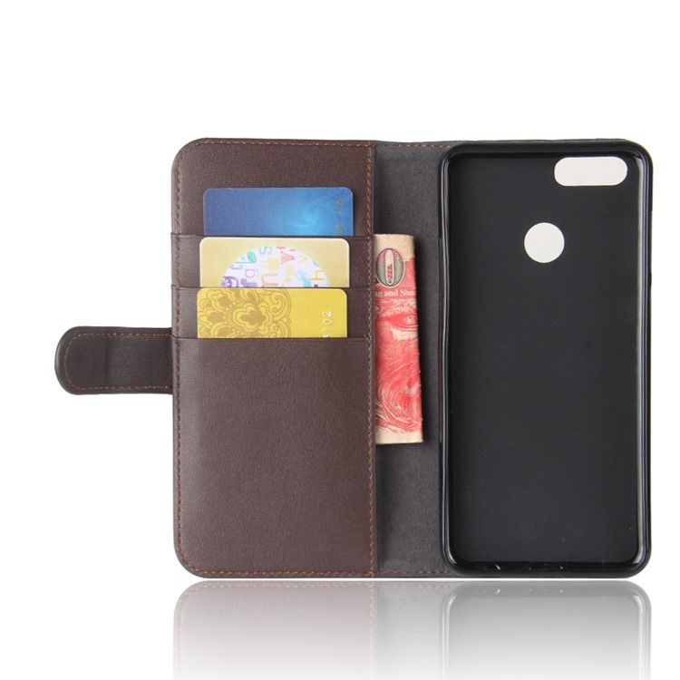 Genuine Split Leather Flip Stand Wallet Mobile Phone Shell for Huawei Honor 7X - Brown-4