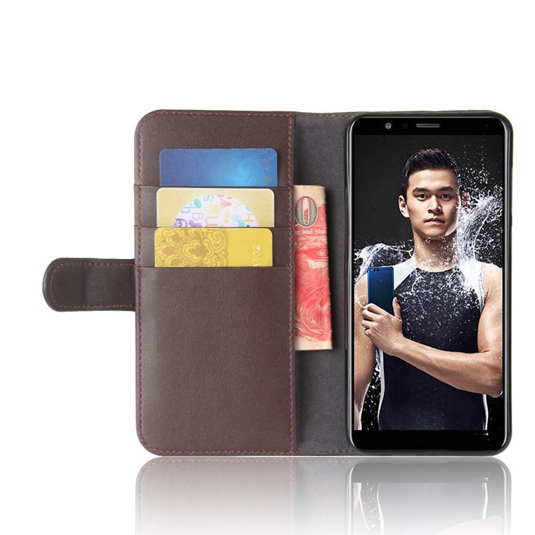 Genuine Split Leather Flip Stand Wallet Mobile Phone Shell for Huawei Honor 7X - Brown-5